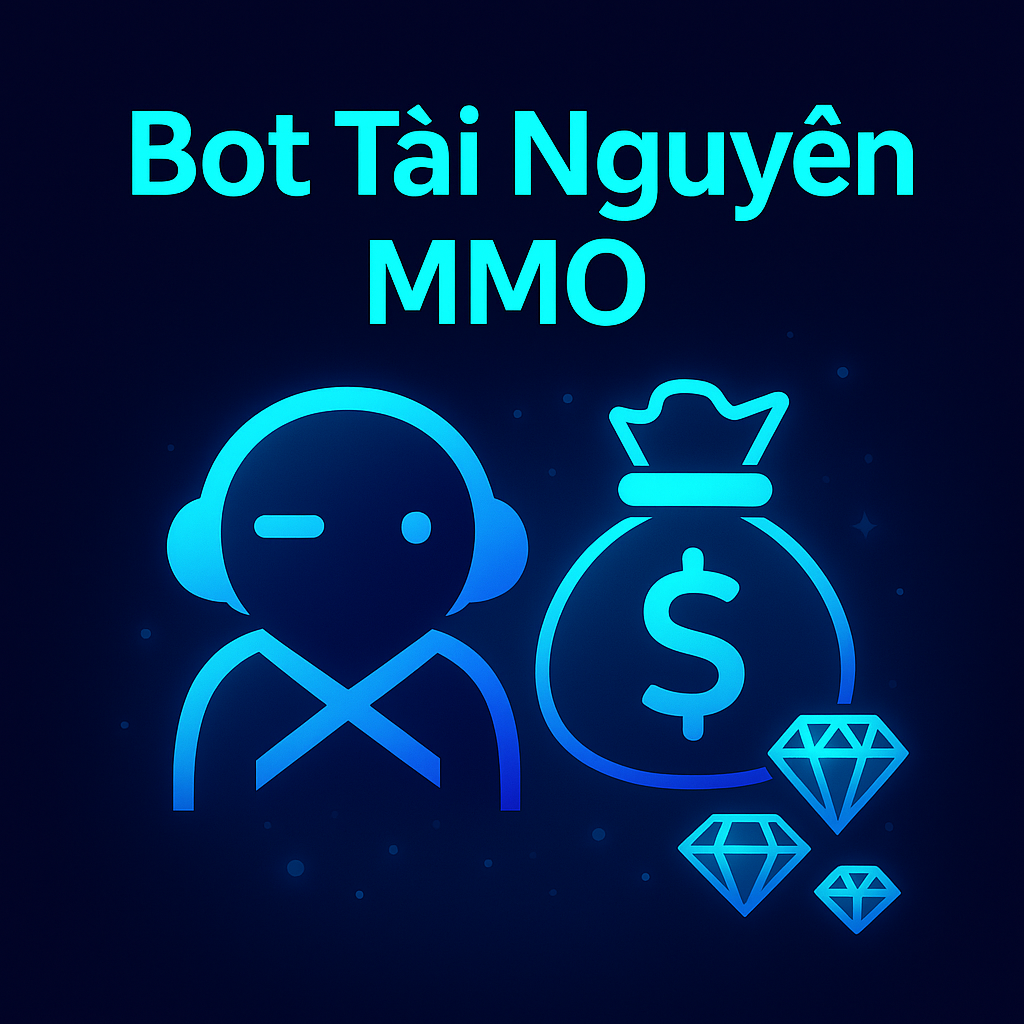 Giao diện bot MMO tự động hóa nhân vật game - Hiển thị bản đồ, inventory, và hệ thống quản lý tài nguyên trong MMORPG